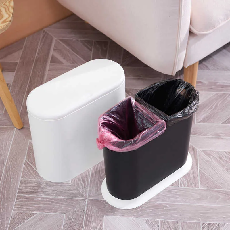 Bathroom Trash Bin Can Kitchen Convenience Bucket Garbage Cleaning Bedroom Box Lid Pressing Type 210728