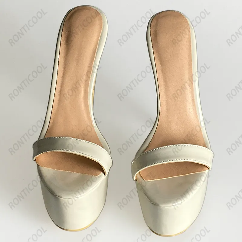 Rontic Handmade Mulheres Plataforma Slingback Sandálias De Couro De Patente Sexy Stiletto Heel Aberto Toe Bonito Sapatos Brancos Tamanho 5-20