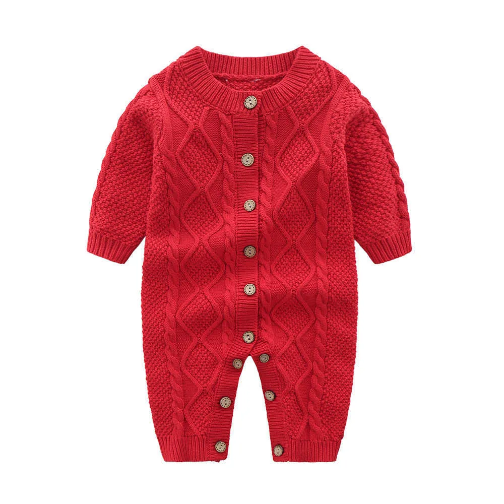 Bear Leader 3-24m Född höststickad Romper Baby Boys Pure Bomull Långärmad Tröjor Tjejer 2st Casual Romper med hatt 210708