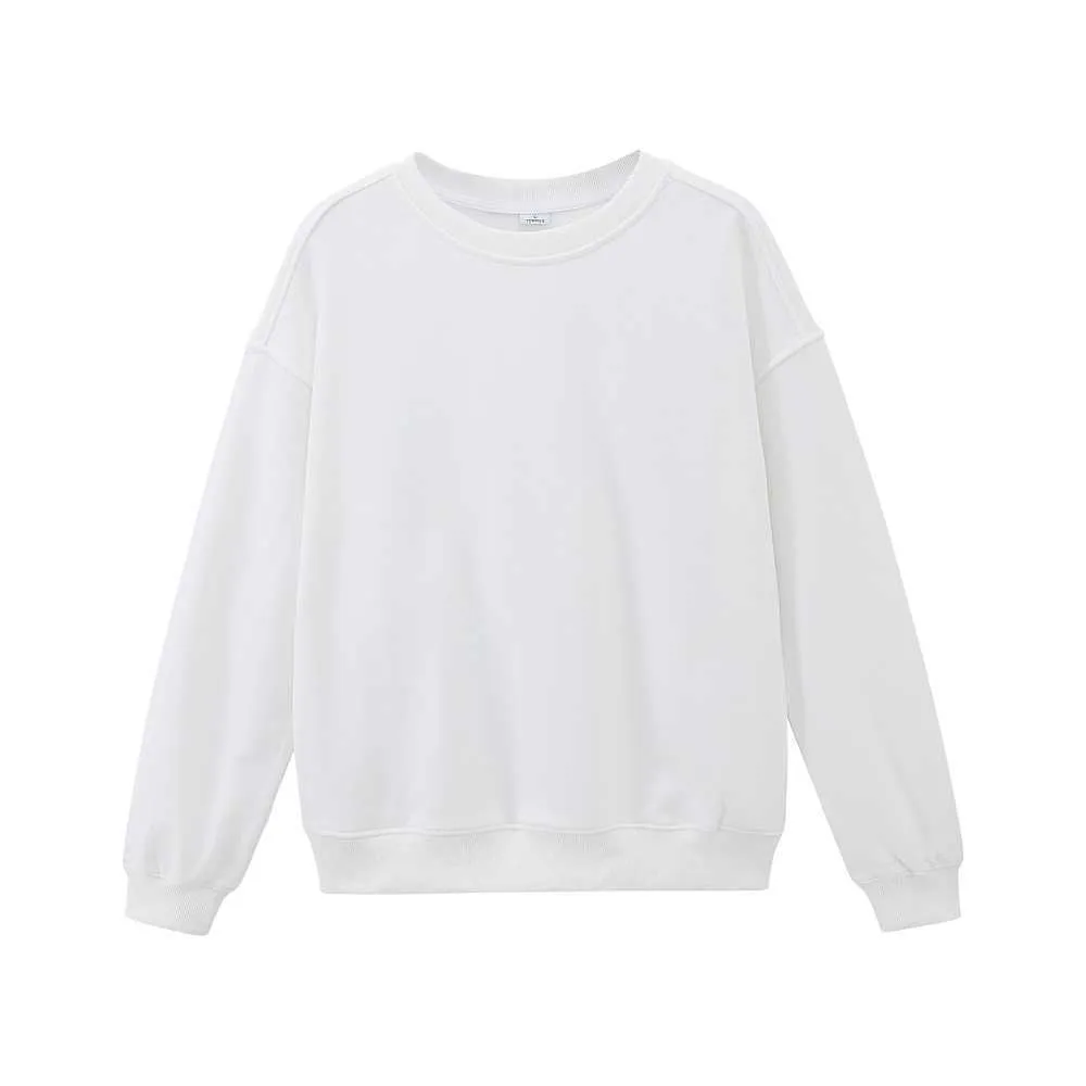 Toppy Białe bluzy Kobieta Solidna Kolor Swetry Kobiece Bluzy Crew Neck Topy Luźne ubrania 210809