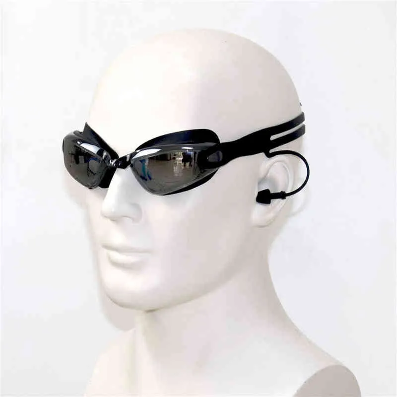 Hot Summer Black Plated Swimming Goggles Earplug Professional Adult Silicone Swim Cap Pool Glasses Anti Fog Men Women Eyewear Y220428