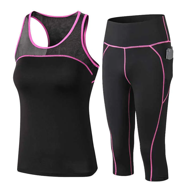 Fitness das mulheres 2 peças terno Yoga Sets Gym Roupas Leggings + colete de esportes Running Treets Workout Sportswear Calças XXL 210802