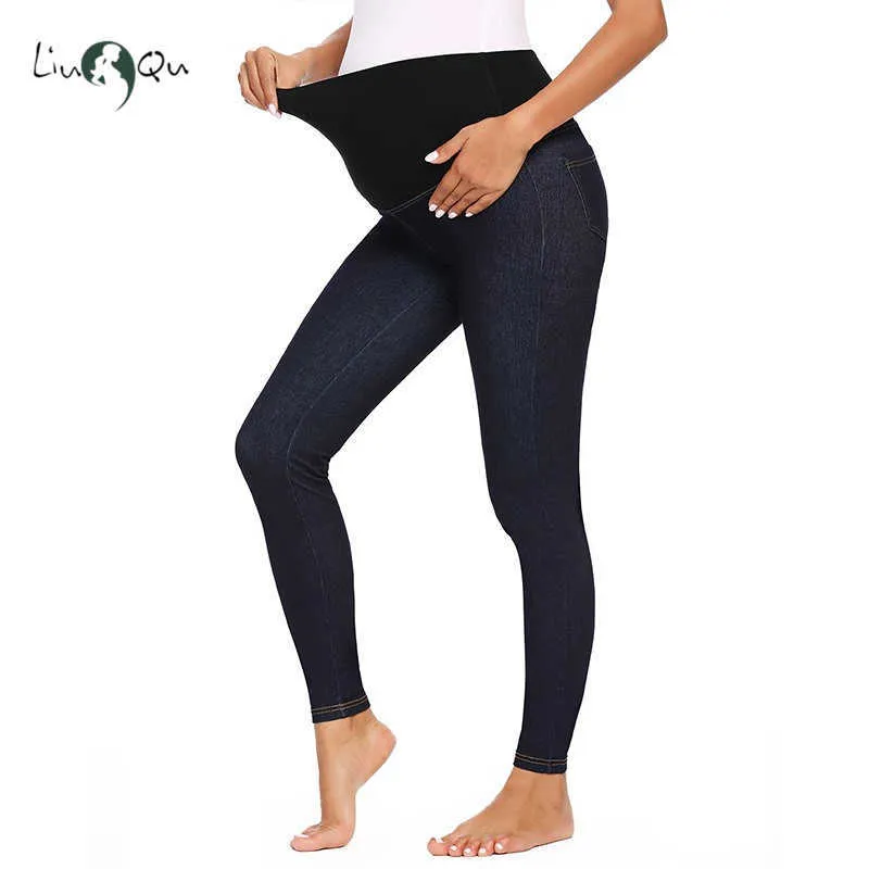 Jeans de maternidad para mujer Super Stretch Slim Fit Jeggings para mujeres Cintura alta Jean Leggings con bolsillos Skinny 210721