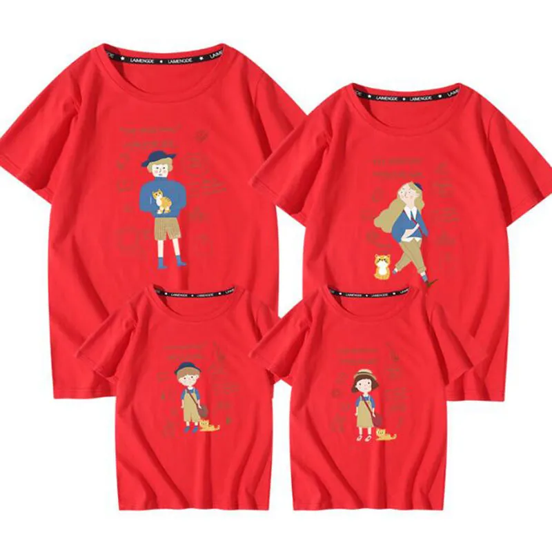 Casual family look matchande outfits t-shirt kläder mor far son dotter barn baby sommar tecknad film tryck 210429