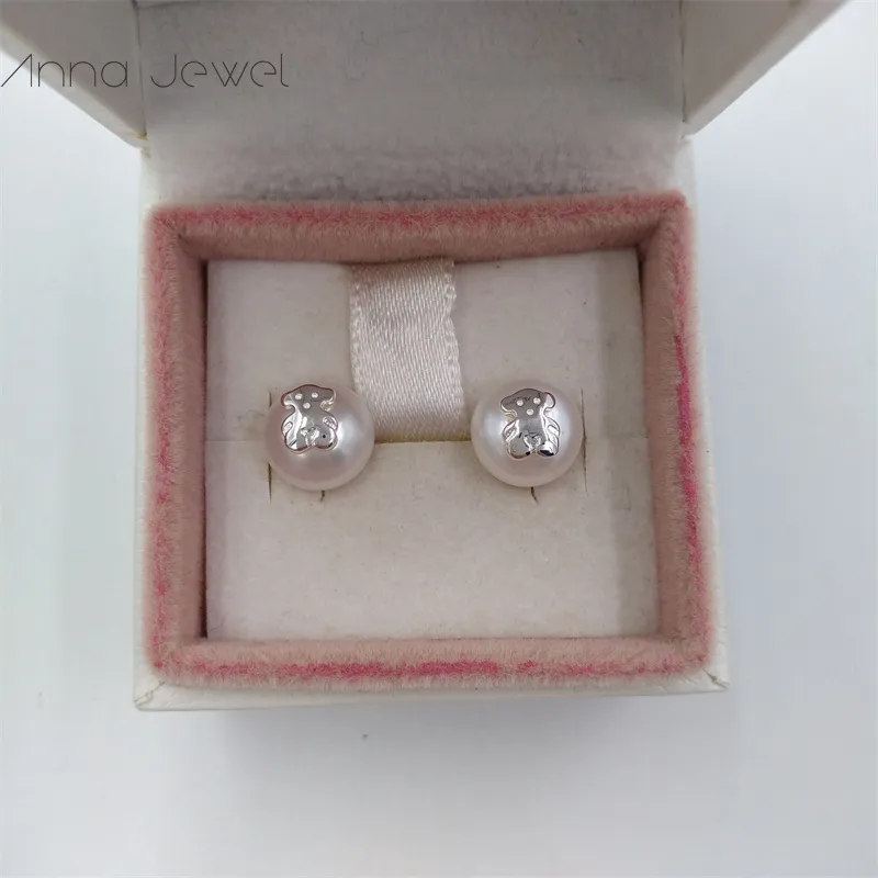 Orso gioielli in argento sterling 925 ragazze noi divertenti Orecchini da sposa con perle donna Set di ciondoli regalo di compleanno feste di nozze Orecchino L202F