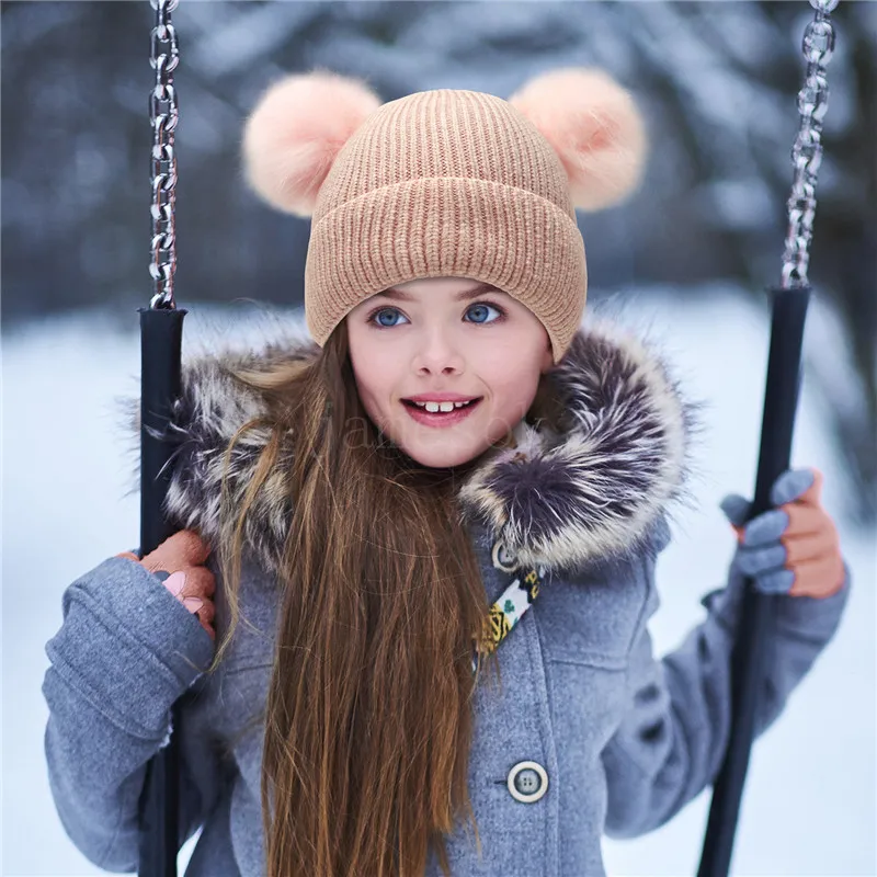 Chapéu-filho mais quente, mãe bebê filha/filho inverno malha chapéus de família de malha