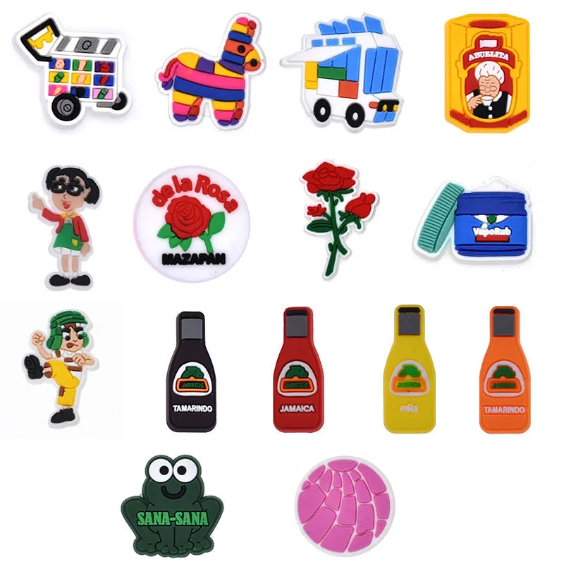 Manufacture Wholesale Mexican Style Croc charms Hispanic Beer Wine Bottle Pvc Shoe jibbitz Accessories Party Kids Gift