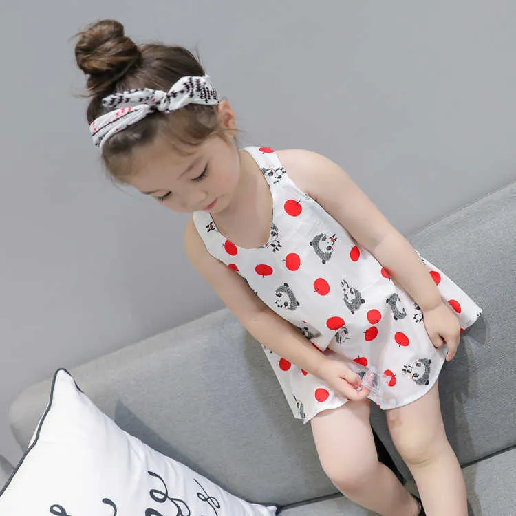 Barnklänning Sommar Nya barnkläder Korean Girls 'Lamb Print Dress Open Back Suspender Children's Princess Kjol