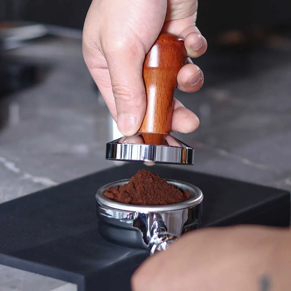 51 / 58mm punho de madeira de madeira tamper espresso pó plana de imprensa martelo moedor barista ferramenta 211008