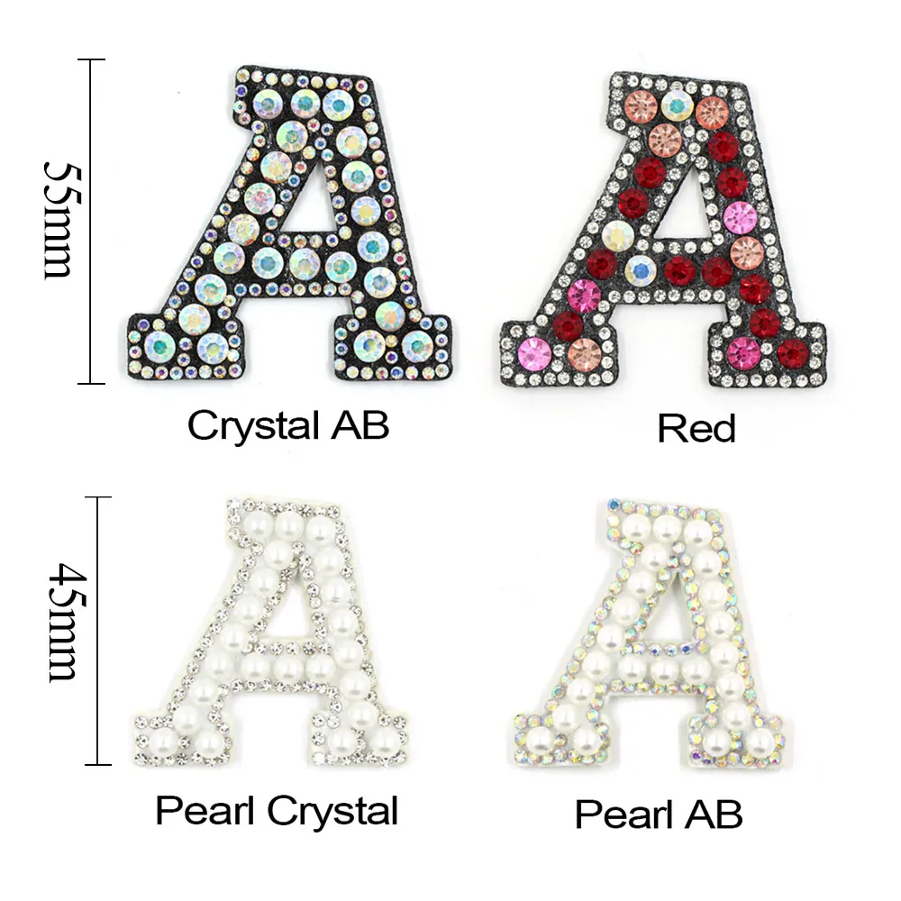 English Letter Rhinestone Appliques Pearl Letter Patches For Clothes Sew On Rhinestone Badge DIY Jeans Garment Accessories