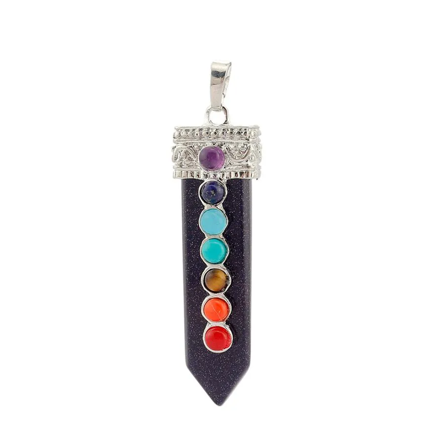 Collier pendentif créatif en forme d'épée de pierres précieuses naturelles, 7 couleurs, Chakras en cristal, bijoux de guérison Reiki, améthyste, Quartz Rose, mode 2448