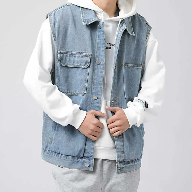 Denim gilet hommes veste coton vêtements printemps été mode gilet mâle jeans décontractés Vintage coréen manteaux hauts 210923