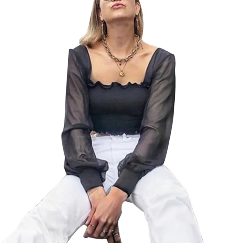 Frauen T-Shirt Rüschen verziert Ganzkörperansicht Laterne Bootskragen Einfarbig Kurzpullover Slim Fitting Mode 210522
