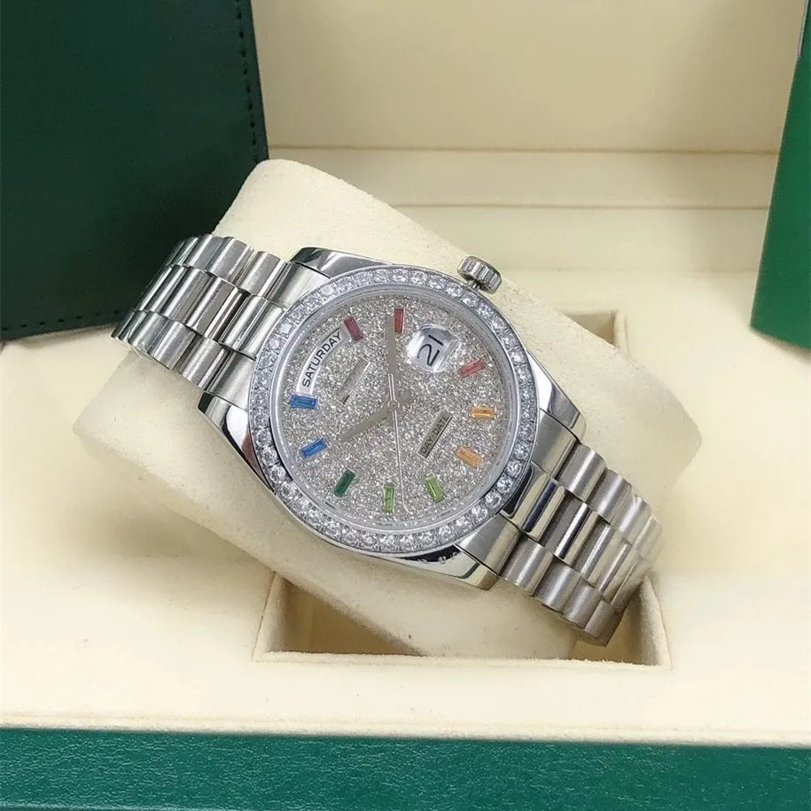 Designer de luxo clássico moda relógio automático dial conjunto com tamanho diamante 36mm vidro safira à prova dwaterproof água recurso natal gift306n