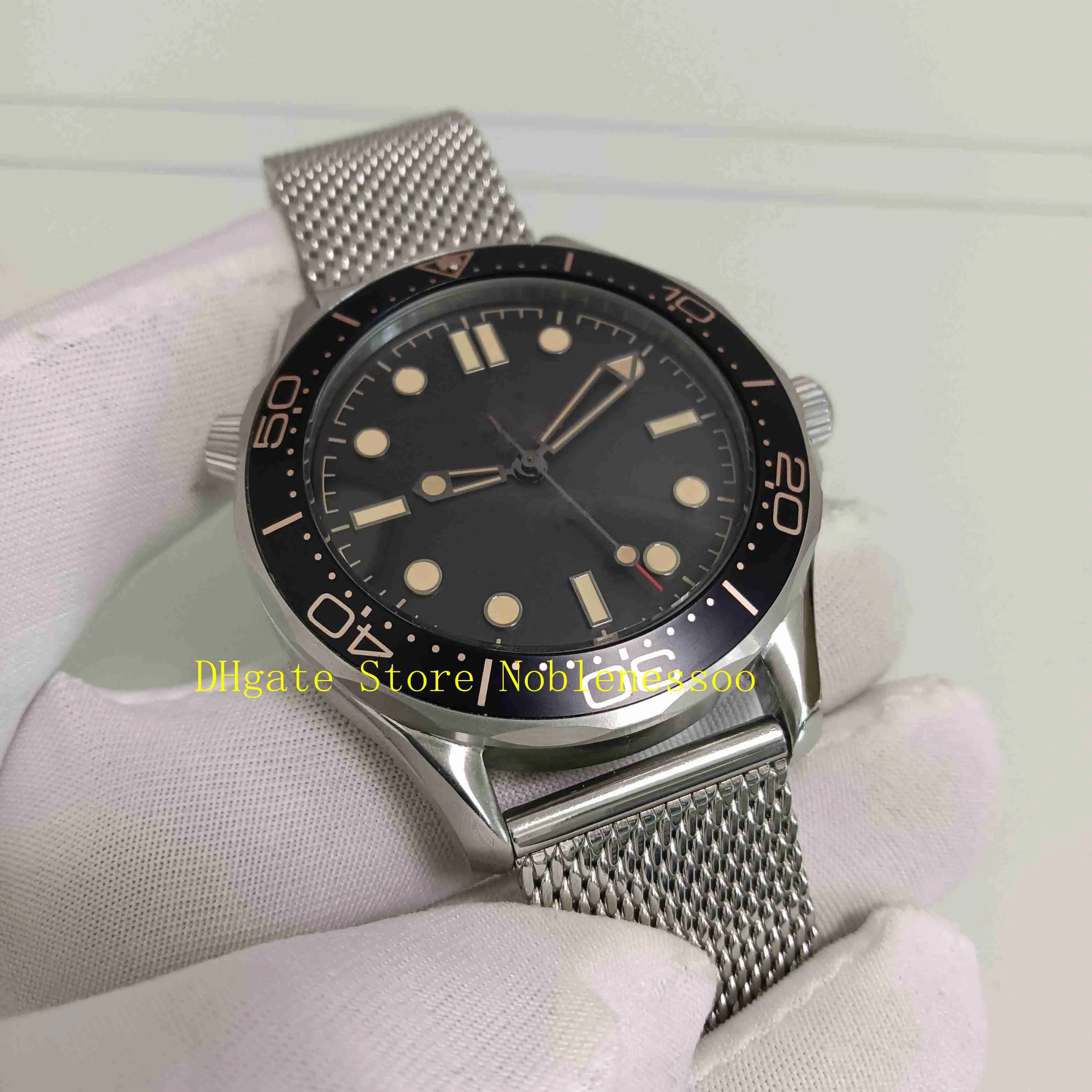 Real po relógio automático masculino 42mm mostrador preto 007 sem tempo para morrer 300m pulseira de aço inoxidável edição profissional a223r
