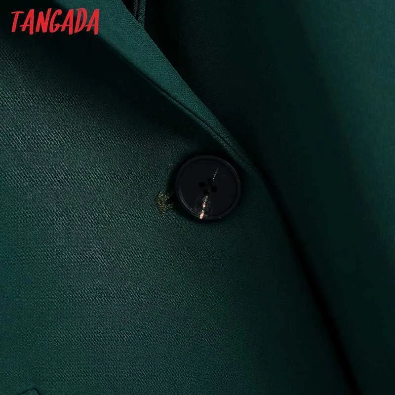 Tangada Abbigliamento da ufficio da donna Bottone singolo Cappotto blazer verde Vintage Manica lunga con spalline posteriori Capispalla femminile Chic Veste BE413 211006