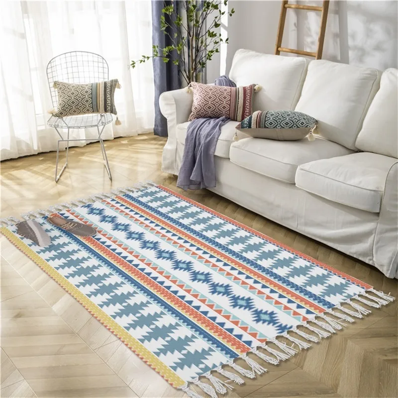 Borlas de algodão casa tecer tapetes retrô estilo boêmio esteira de oração sala de estar quarto decoração cama tapete 220301