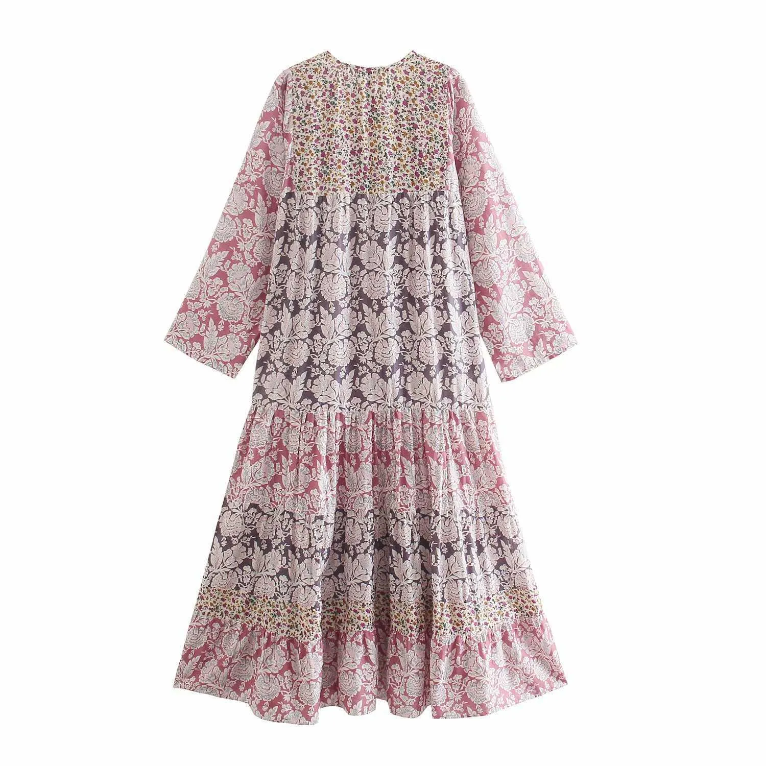 Robe d'été Femmes Manches longues Élégant Casual Mode Chic Lady Patchwork Boho Robe Femme Maxi Robes Robe Femme 210709