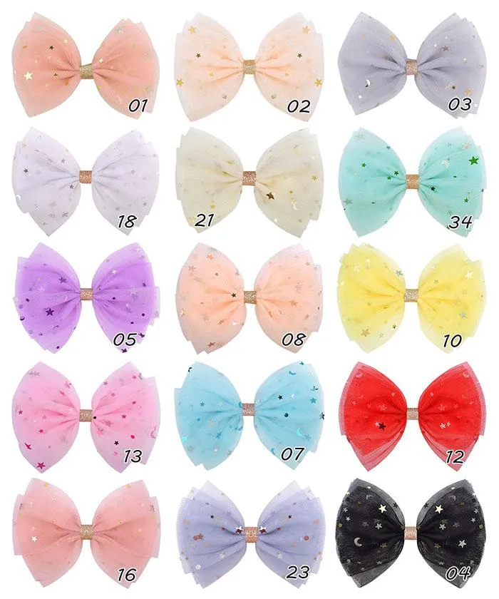 Baby Girls Tulle Star Barrettes Hairping Hair Bow Barrette Dzieci Klipsy Klipsy Klips Z Całym Owinięty Boutique Bows Bling Fryzury Akcesoria