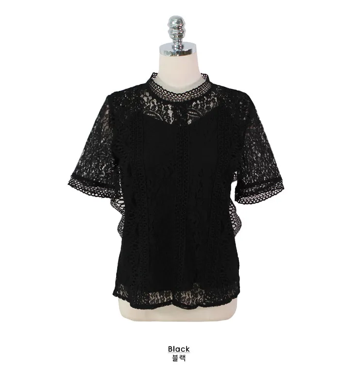 Spring Summer Fashion Slim Fit Hollow Out Women Blouses and Tops Short Sleeve Lace Shirt Blusas Mujer De Moda 8745 50 210427