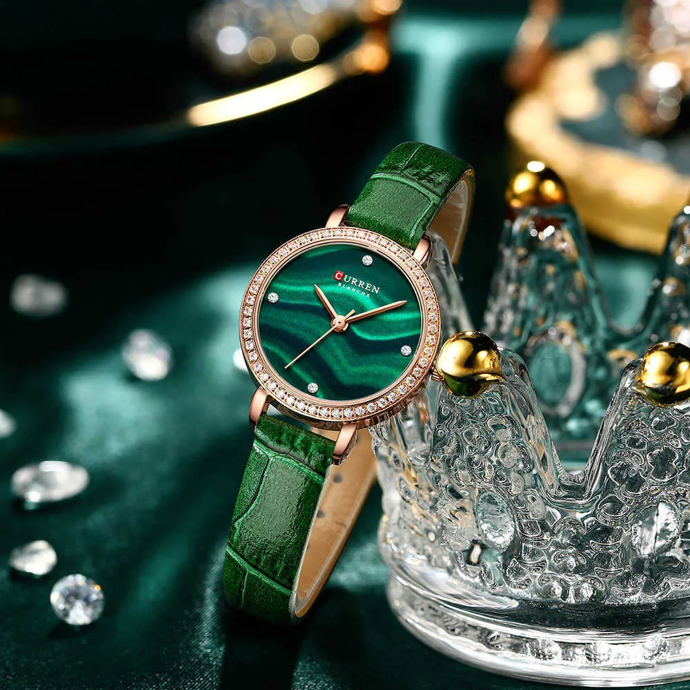 Curren moda orologi di lusso orologio al quarzo da donna con quadrante cielo stellato 2021 orologi da polso con strass in pelle femminile Q0524