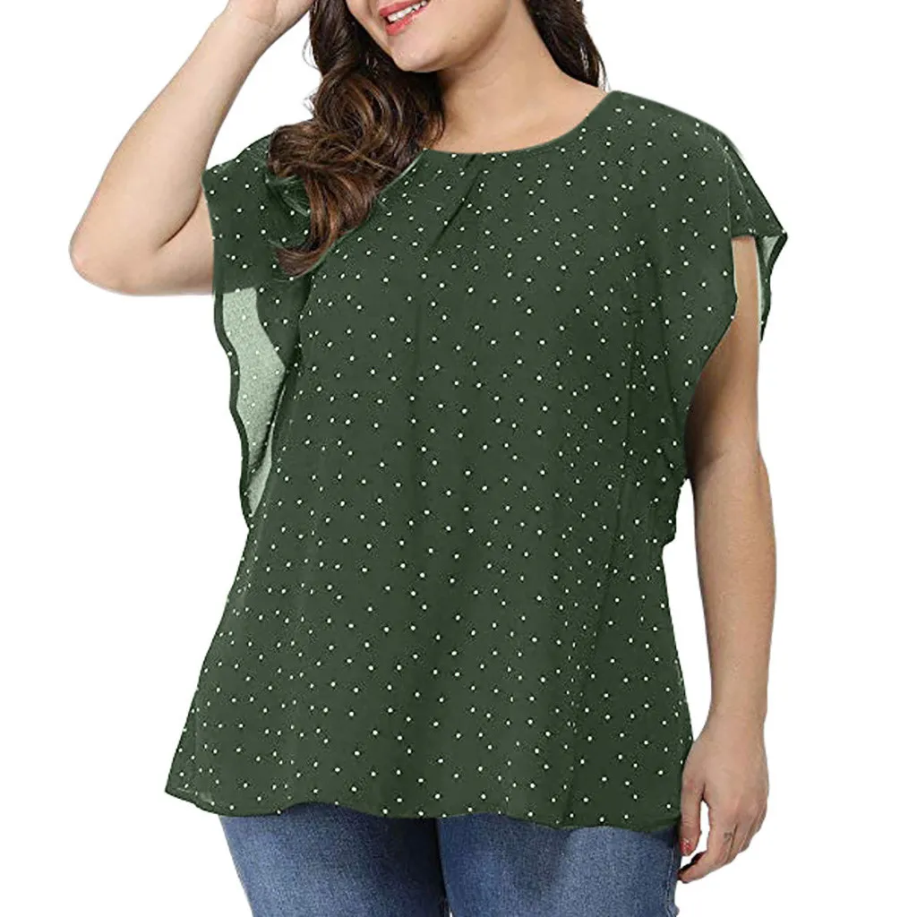 Kvinnors sommar plus storlek Ruffle ärmskjorta Top Polka Dot Chiffon Blouse Casual Plus Storlek Toppar Blusa Femmes 2021 Ny #JJ X0521