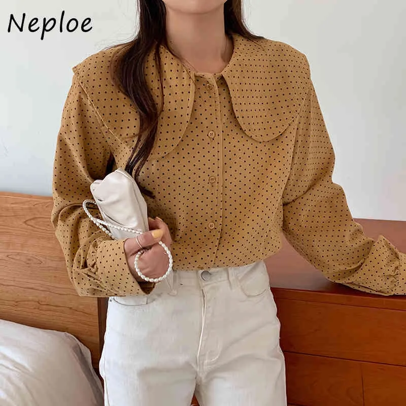 Kuzuwata Pen Pan Collar Z Długim Rękawem Pojedynczy Bluzka Piersi Kobiety Work Work Style Ol Loose Blusas Spring Shirt Feminino Drukuj 210422