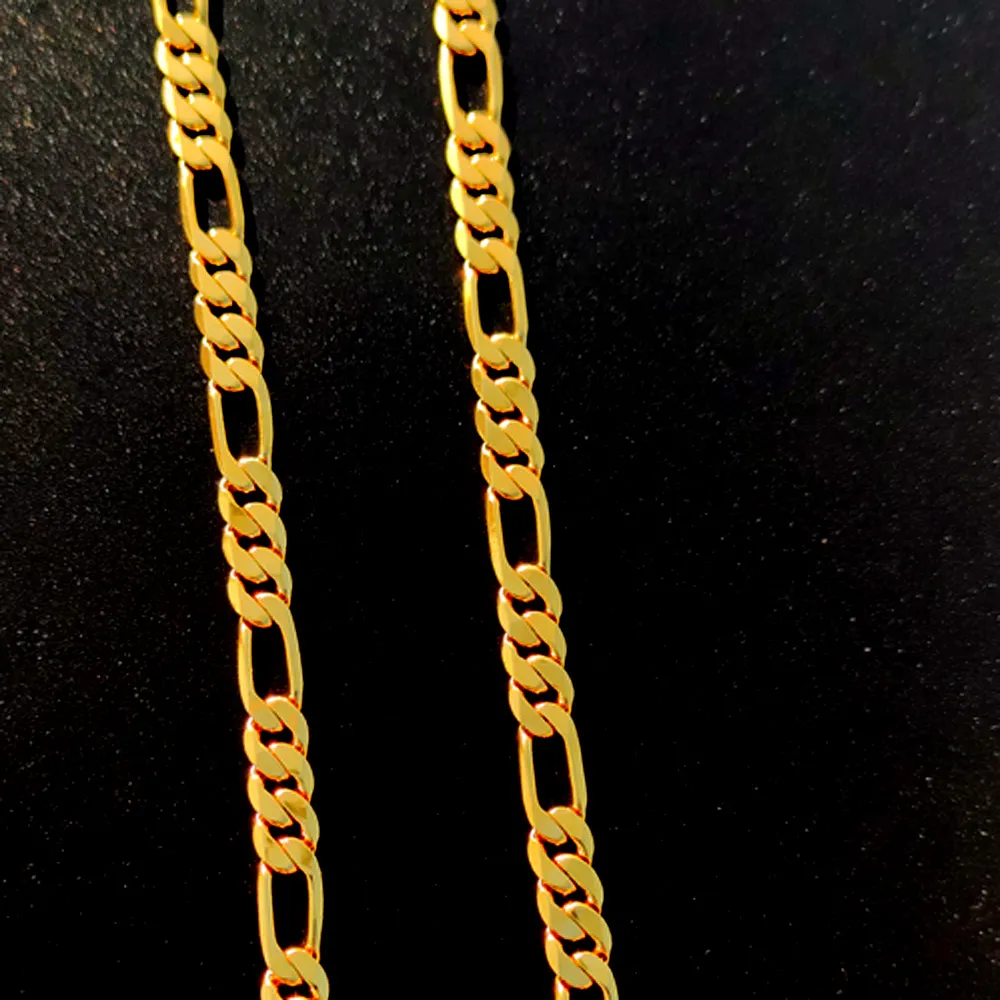 Necklace Chain Real 18 k Yellow G F Gold Solid Fine Stamep 585 Hallmarked Men's Figaro Bling Link 600mm 8mm251e