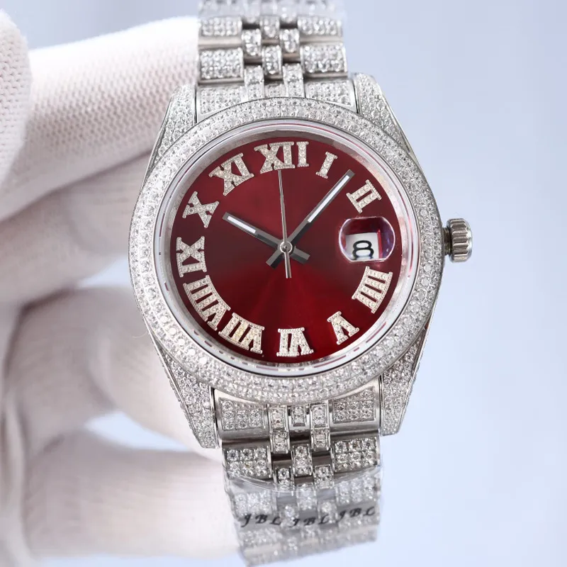 Reloj de diamantes Relojes mecánicos automáticos para hombre 41 mm Diamantes Bisel Acero inoxidable 904L Correa de plata Business Montre De Luxe Hombres 350J