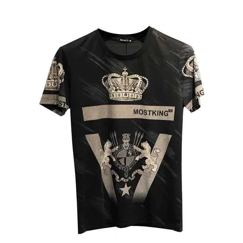 Luxury Crown Print Men's T-shirt Summer Short Sleeve T Shirt O-neck Casual T-Shirt Streetwear Men Clothes Plus Size 4XL 210527