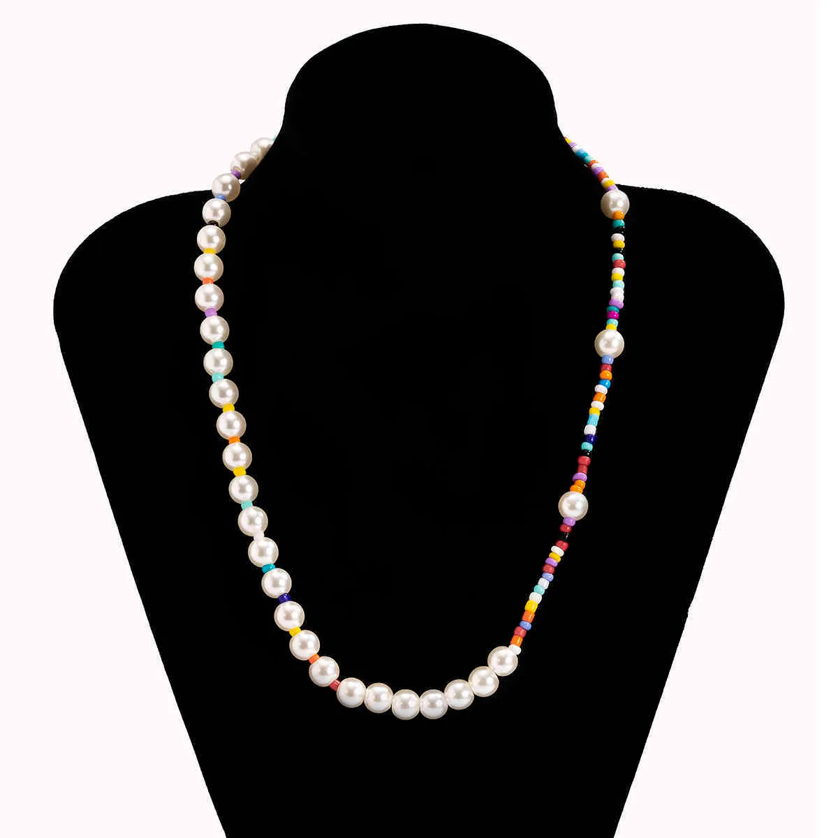 SHIXIN Boho Asymmetrie Perlenhalsband Damen/Männer Mode Sommer Bunte Perlen Halskette 2021 Schmuck für Hals Mädchen Geschenk