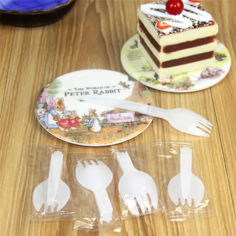 Lot OPP Packing Disposable Plastic Scoop Folding Fork Spoon Dessert Salad Spoon Ice Sream Fork Scoop Whole7354950