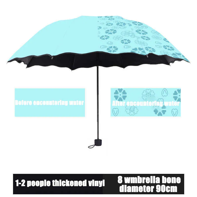 Дамы портативные зонтики ветрозащитные 3-складные цветы в воде изменения цвета анти-ультрафиолетовый / дождь зонтик USJ99 210721