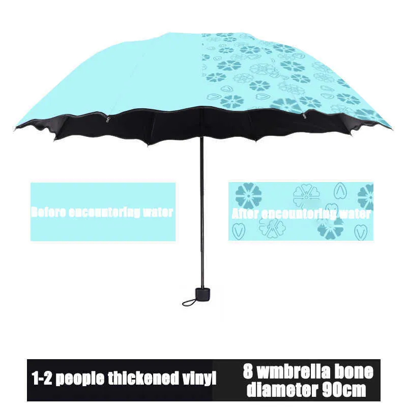 Ladies Portable Umbrellas Windproof 3-Folding Blossoms in Water Changes Color Anti-UV Sun/Rain Umbrella USJ99 210721