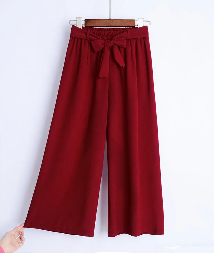 Pantalon coréen en mousseline de soie à taille haute pour femmes, taille élastique, taille haute, noir, solide, extensible, kaki, 210319