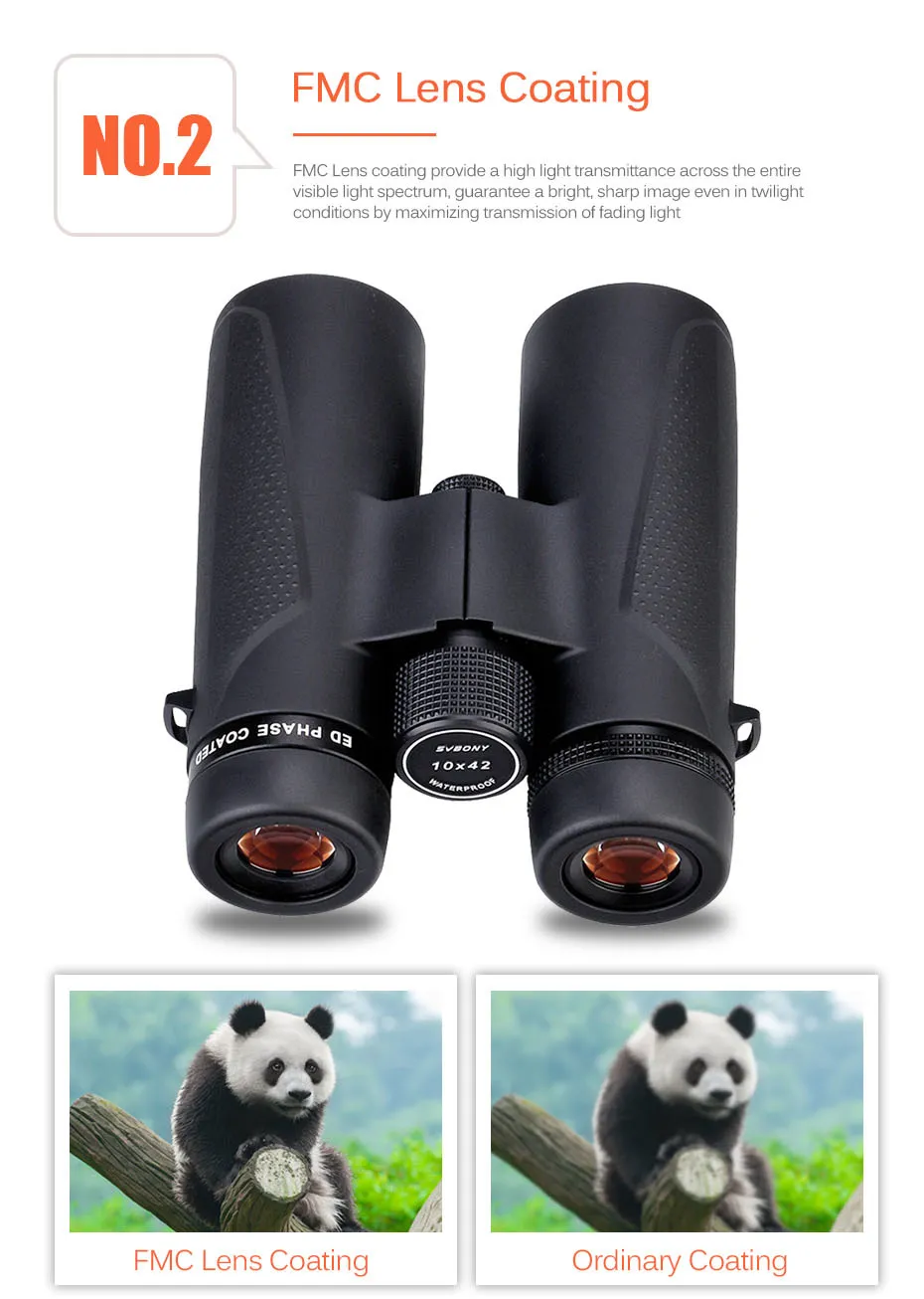 SVBONY 8X32/10x42 Telescope ED Binoculars BAK4 Prism Phase Correction Coated Power Hunting Binocular High Definition SV202