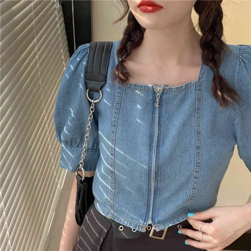 Coreano Verão Dois Peça Set Mulheres Crop Top Sexy Lace-Up Denim Cintura Alta Cintura Saia Conjuntos Streetwear 2 peças Define roupas de mulher 210514