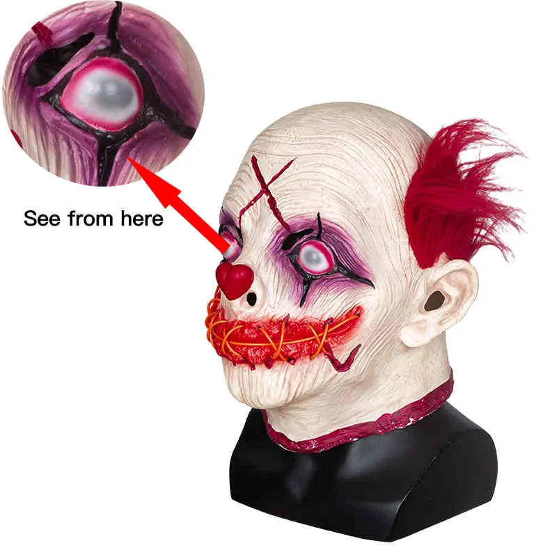 Halloween Scary Clown Latex Mask LED Light HeadGear Haunted House Party Horror Tricky Props