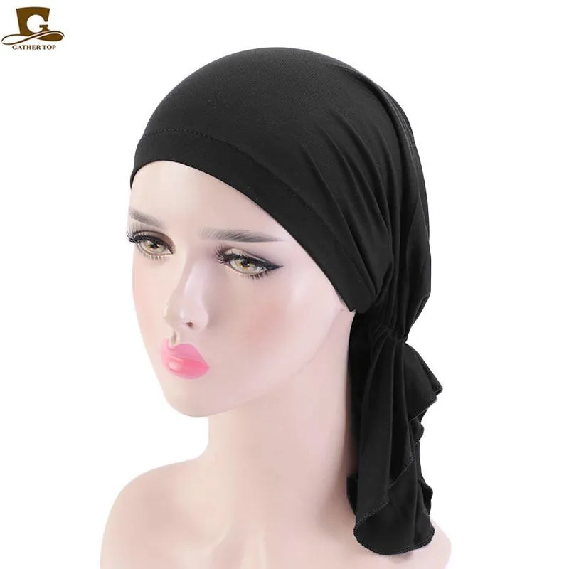 Bonnet Skull Caps Musulman Bambou Coton Foulard Pré-Noué Chemo Bonnet Femmes Turban Chapeau Chapeaux Foulard Wrap Cancer Bandanas Cheveux A302j