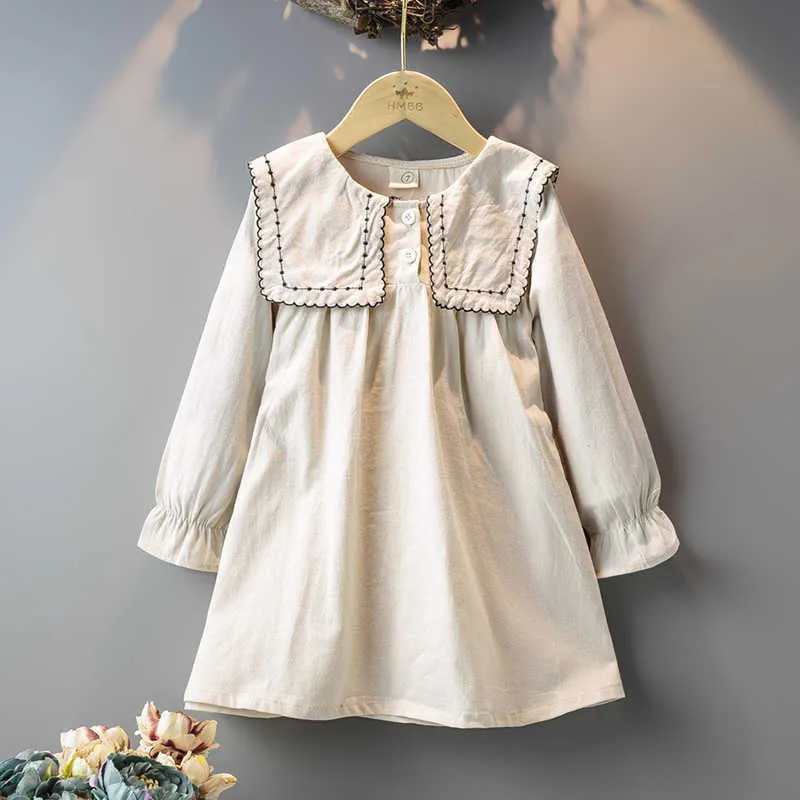 Vestido de niñas otoño primavera otoño cuello grande manga larga princesa fiesta niños ropa 210611