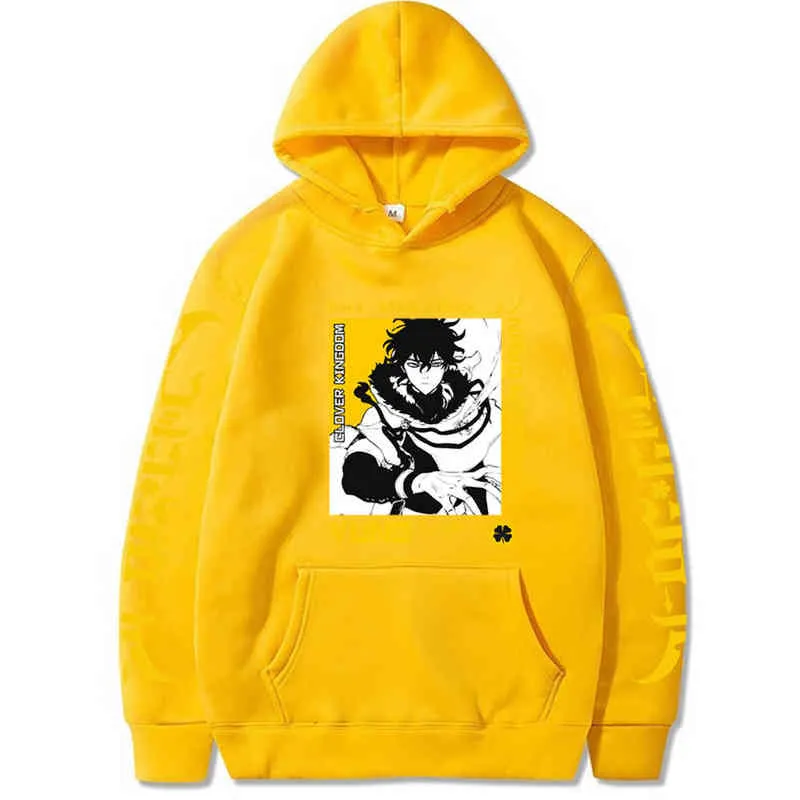 Anime Black Clover Hoodie Rolig Anime Yuno Pullovers Toppar Lösa Långärmad Höst Man Kläder Homme H1227