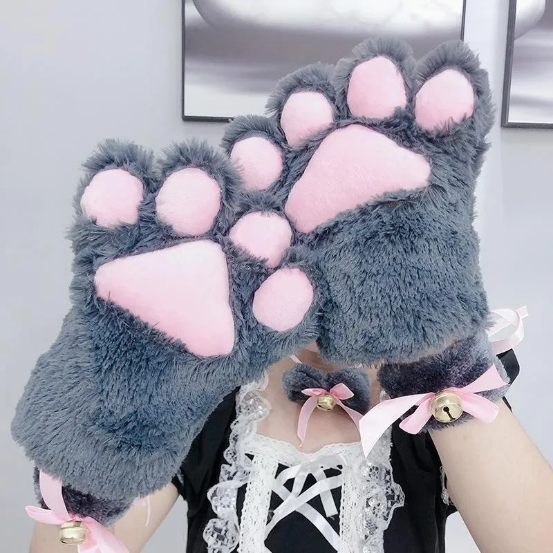 Anime Cosplay Cartoon Big Cat Gloves Winter Sexy Keep Warm Cute Lovely Plus Velvet Thicken Japanese Style Performance Props Five F242H