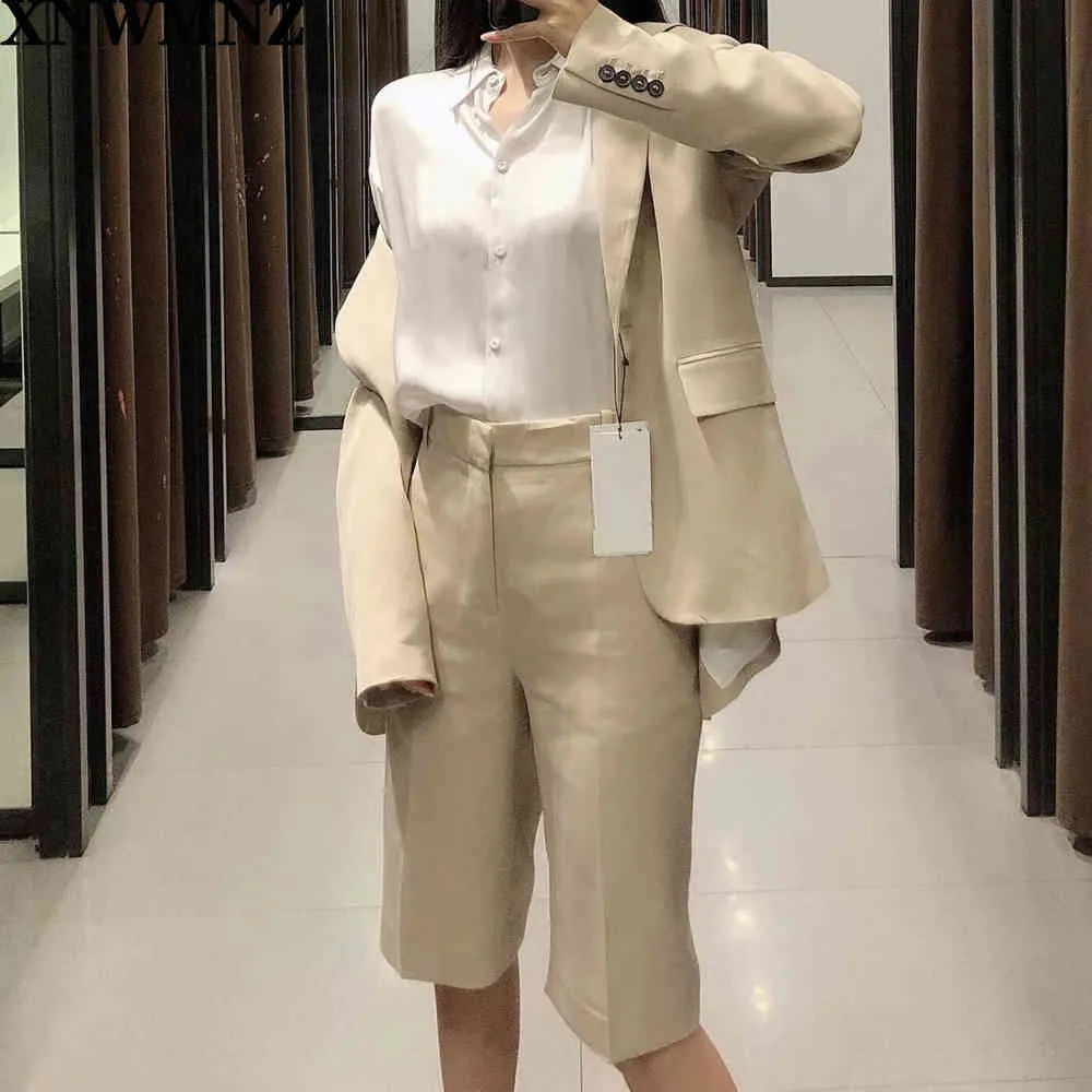 Casual Suits Vrouwen Blazer-Set Single Button Pocket Volledige Mouw Top Textured Casual Shorts Stylish Office Lady Coat Femme 210520