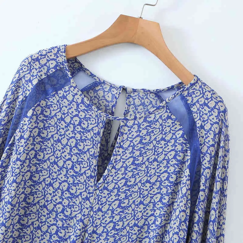 Kadın Yaz Dantel Eklenmiş Bluzlar Gömlek Üstleri Uzun Kollu Baskı O-Boyun Gevşek Kadın Moda Vintage Üst Tunik Blusas 210513