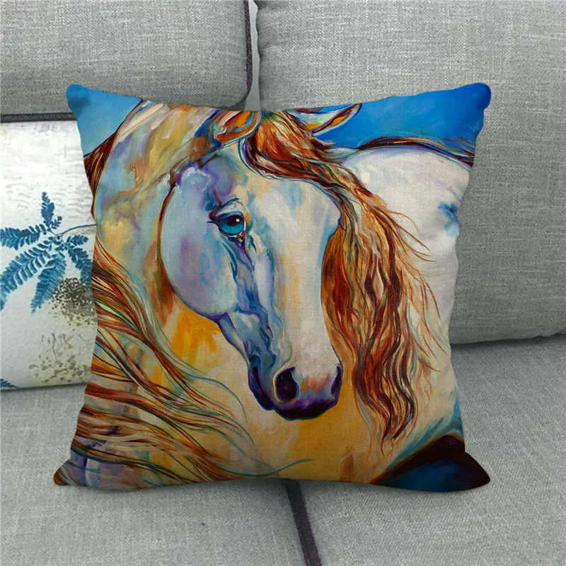 WaterColor che gestisce il cavallo fantasy animale da cuscino da lancio di Linencotton Copertina di copertura del cuscino di divano Home3801045