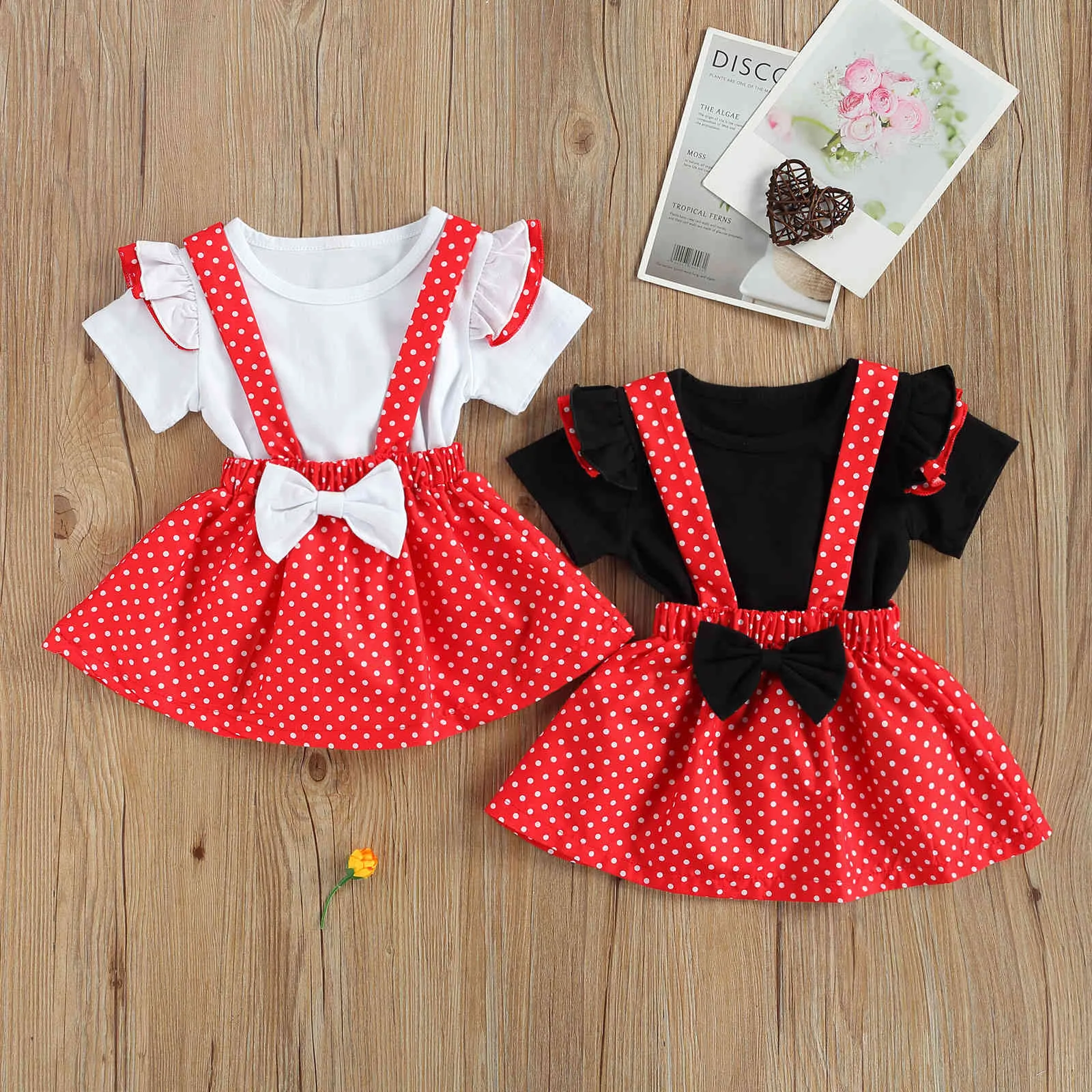 6m-3y Summer Born Toddler Baby Girl Kläder Set Ruffles T Shirt Dot Kjolar Overlar Outfits 210515