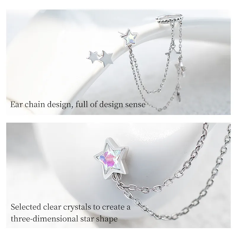 Thaya Silver Color Star Danghing Enring for Women with Chain Light Purple Crytals arocrings عالية الجودة مجوهرات راقية أنيقة 220214305d