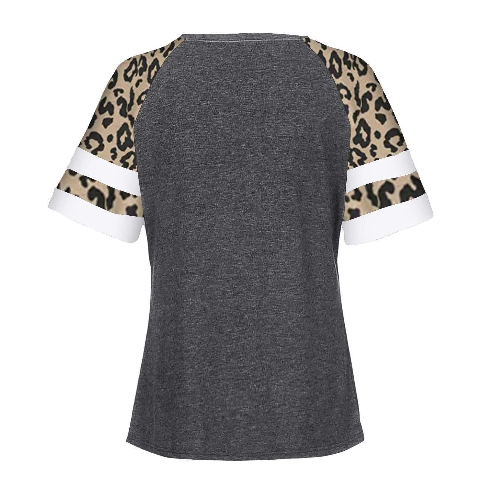 Leopard print short-sleeved top fashion women's loose O-neck hit color tees casual and comfortable plus size T-shirt summer 2021 Y0621