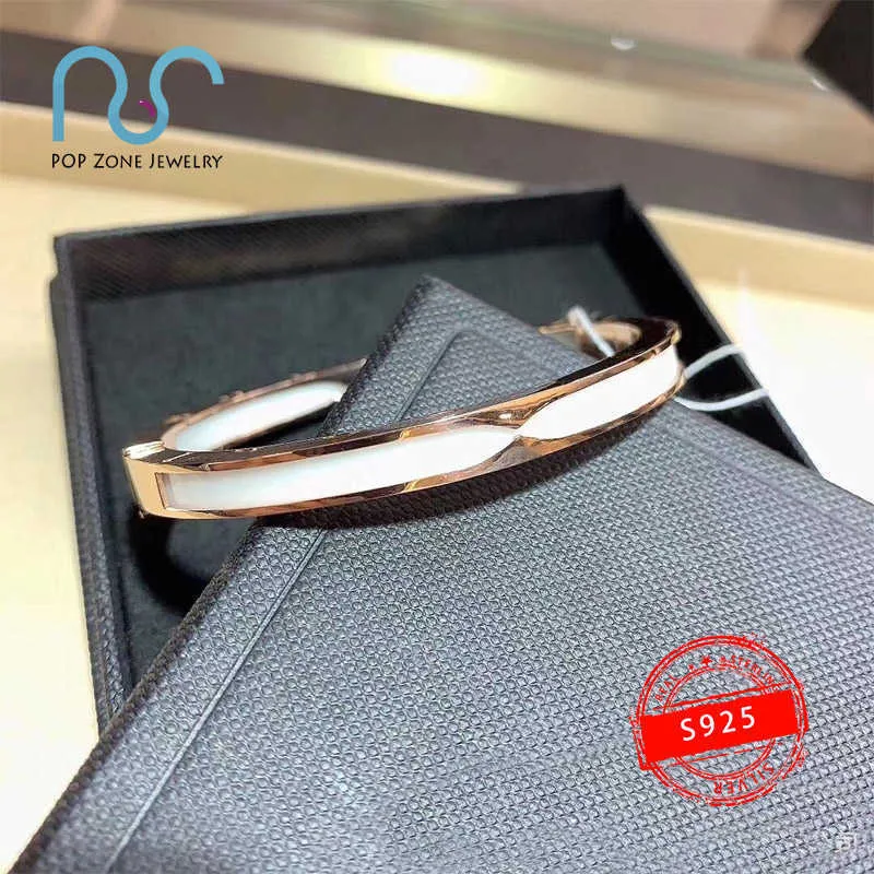 S925 prata esterlina zero pulseira marca de luxo preto branco cerâmica nua pulseira ornamentos jóias originais com g09167513851