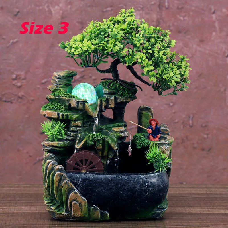 Escritorio resina montaña rocalla fuente cascada jardín bonsái decoración mesa agua corriente 4 tamaños a elegir 210804